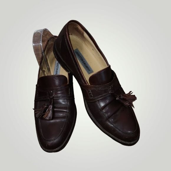 JOHNSTON & MURPHY MADE IN ITALY BROWN LEATHER MENS TASSEL LOAFERS SHOES … main image 7